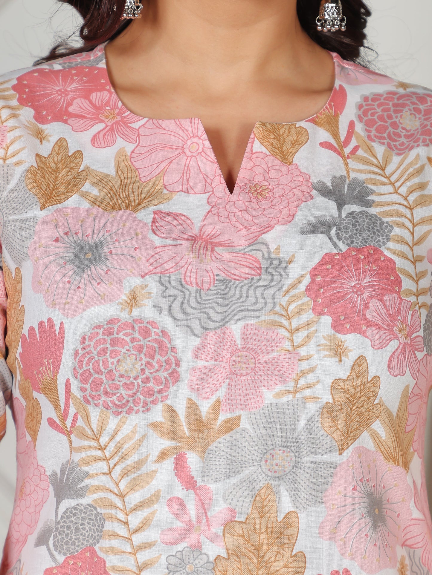 Soft Cotton Floral Straight Pink Kurta