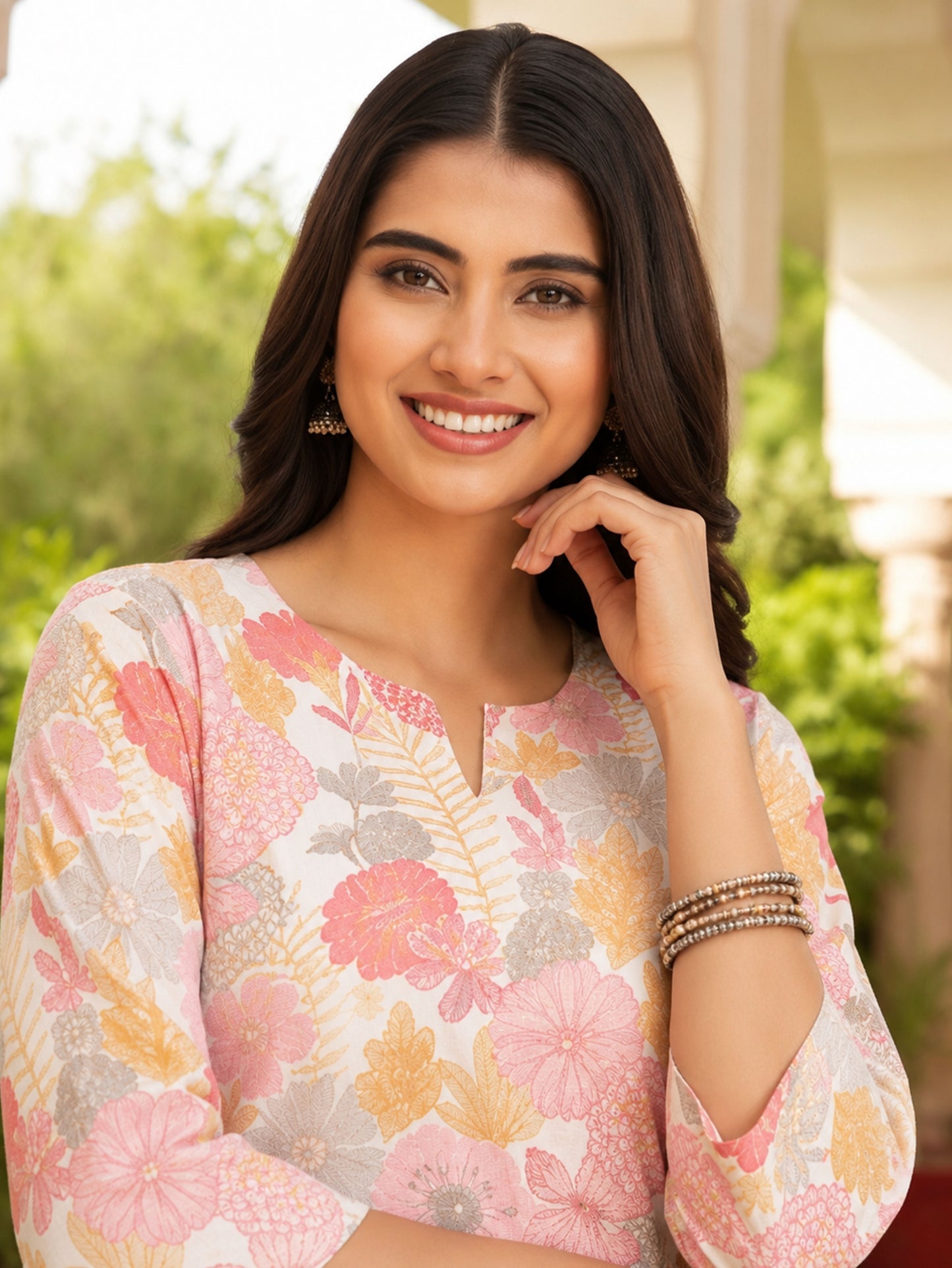 Soft Cotton Floral Straight Pink Kurta
