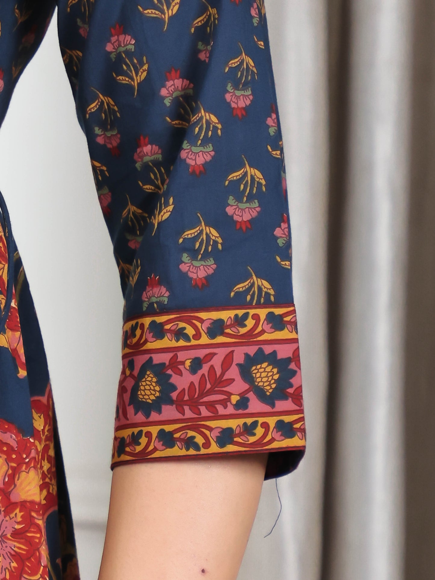 Embroidered Soft Cotton Floral Flared Navy Blue Kurta