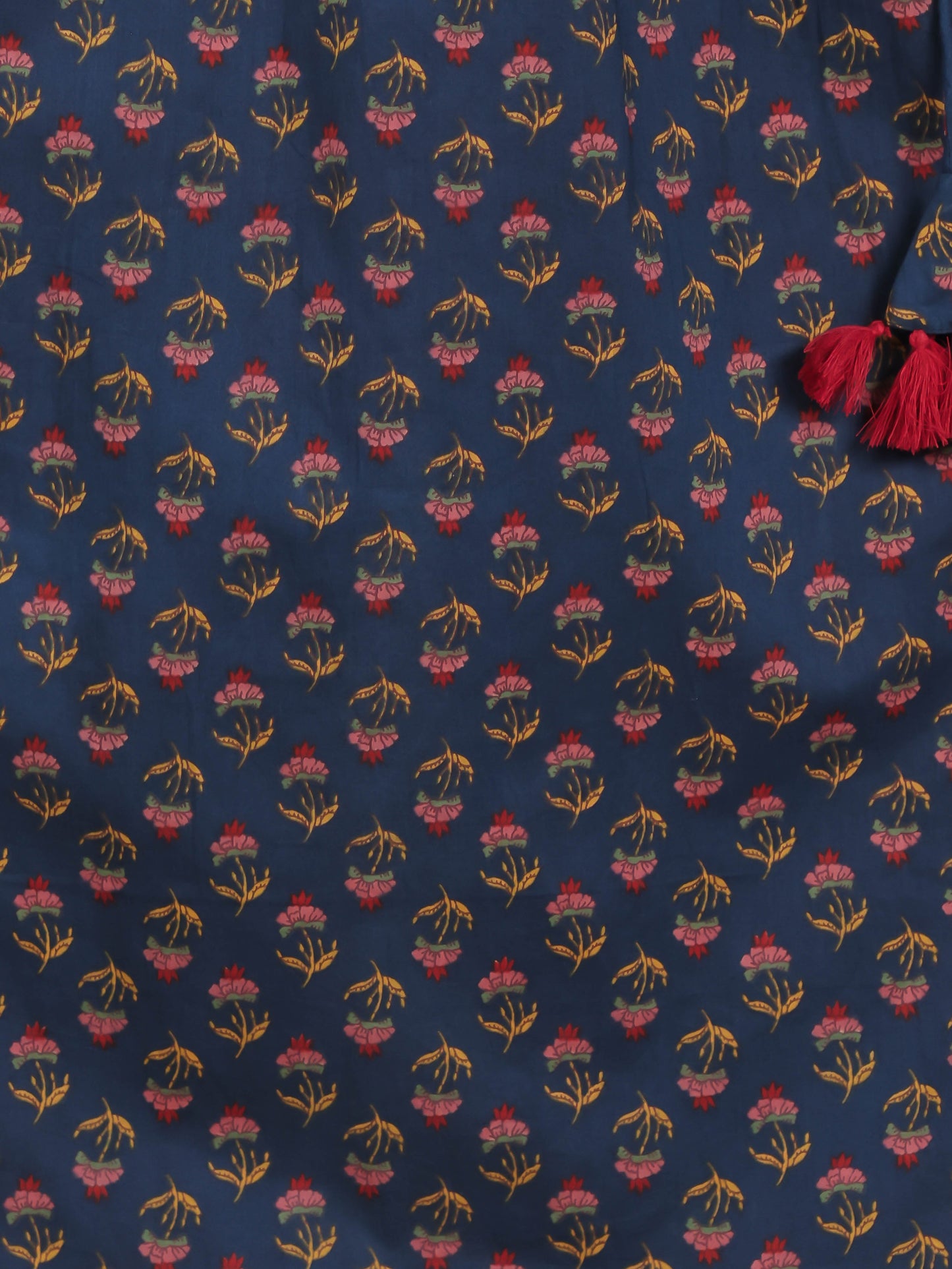 Embroidered Soft Cotton Floral Flared Navy Blue Kurta