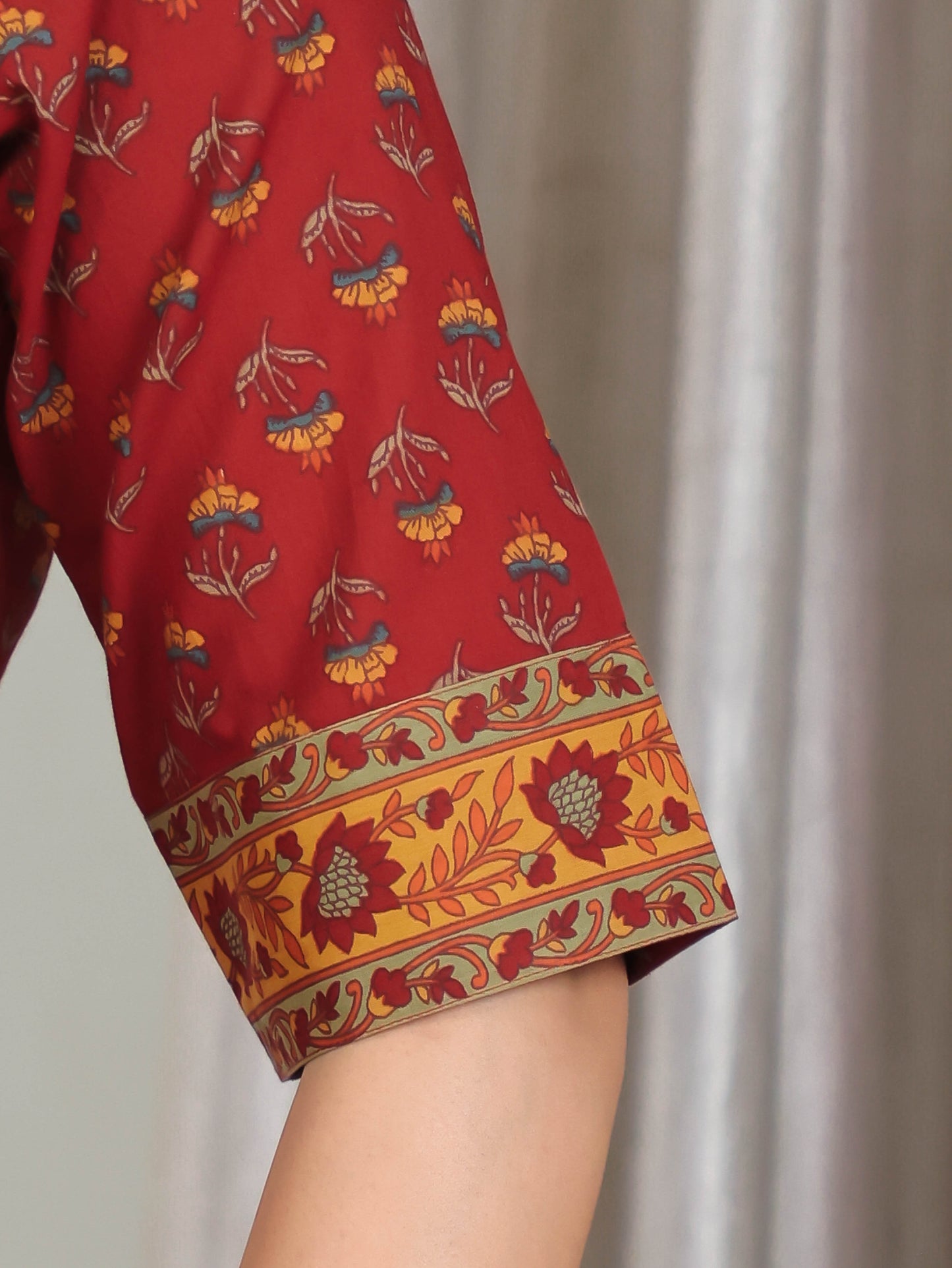 Soft Cotton Floral Flared Red Kurta