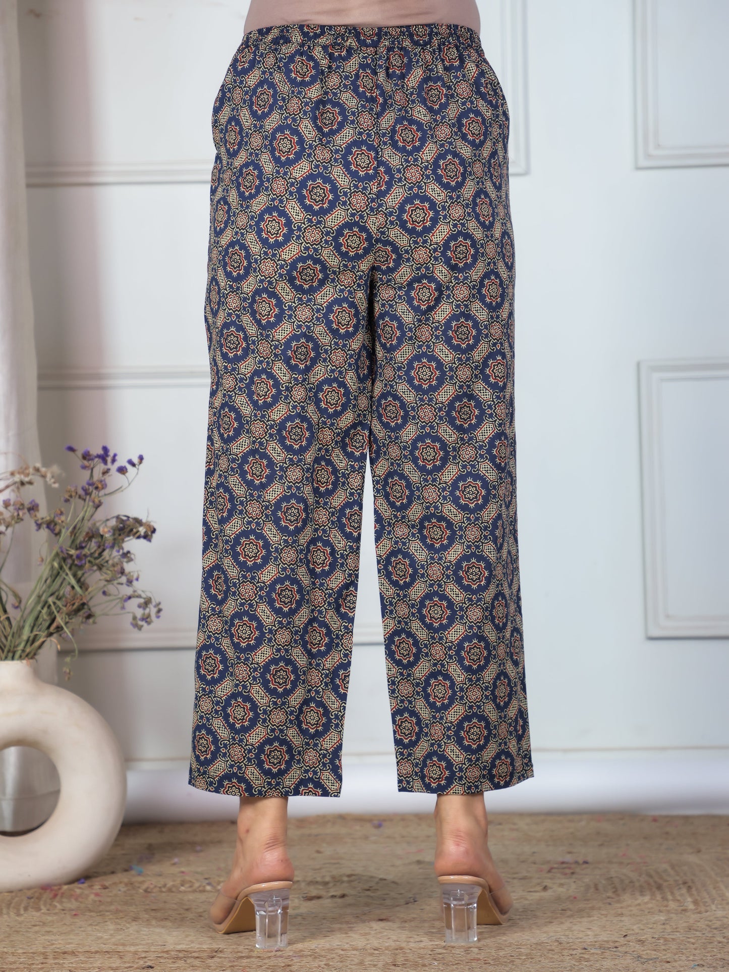 Soft Cotton Ajrakh Blue Straight Trousers