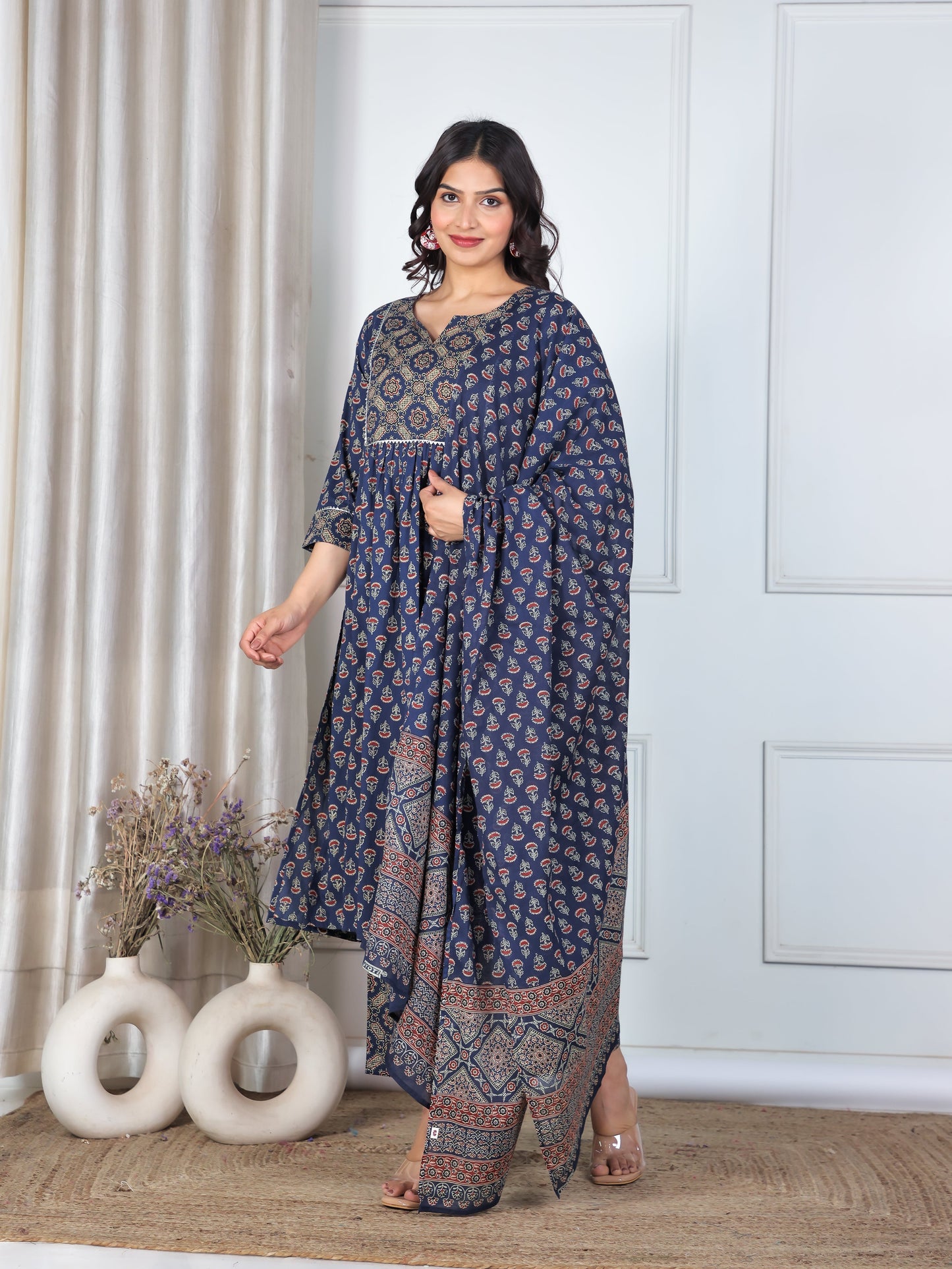 Cotton Voile Ajrakh Blue Dupatta