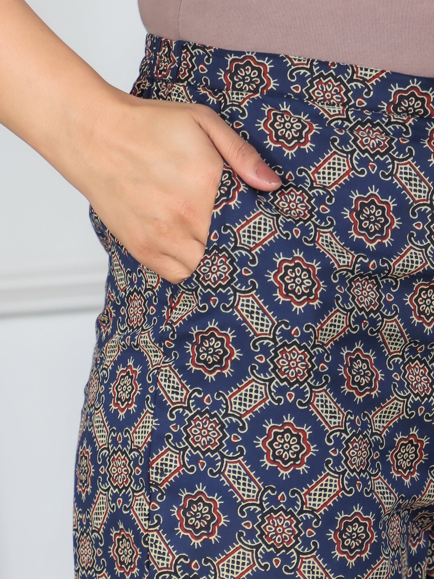 Embroidered Soft Cotton Ajrakh A-line Blue Kurta