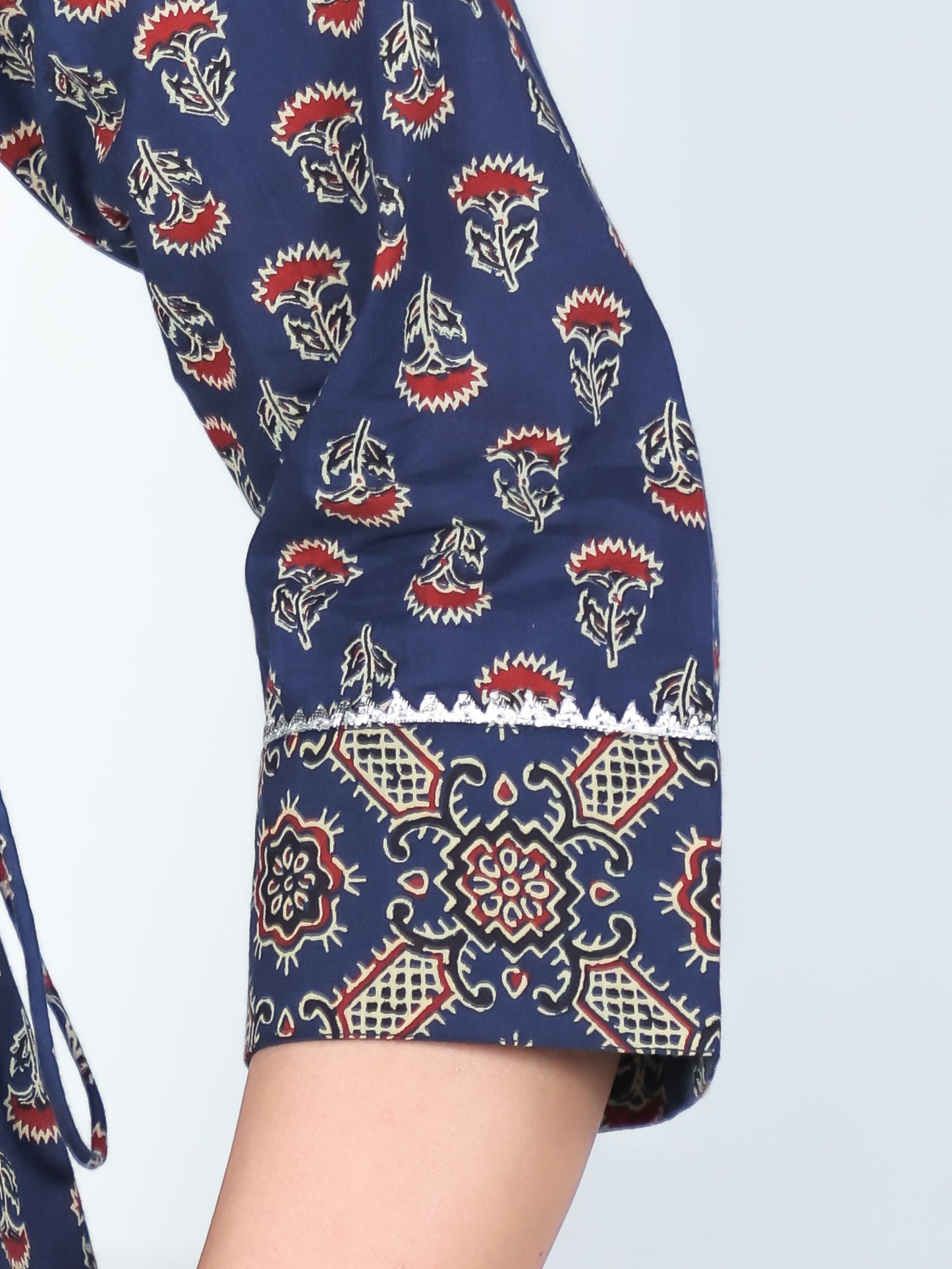 Embroidered Soft Cotton Ajrakh A-line Blue Kurta