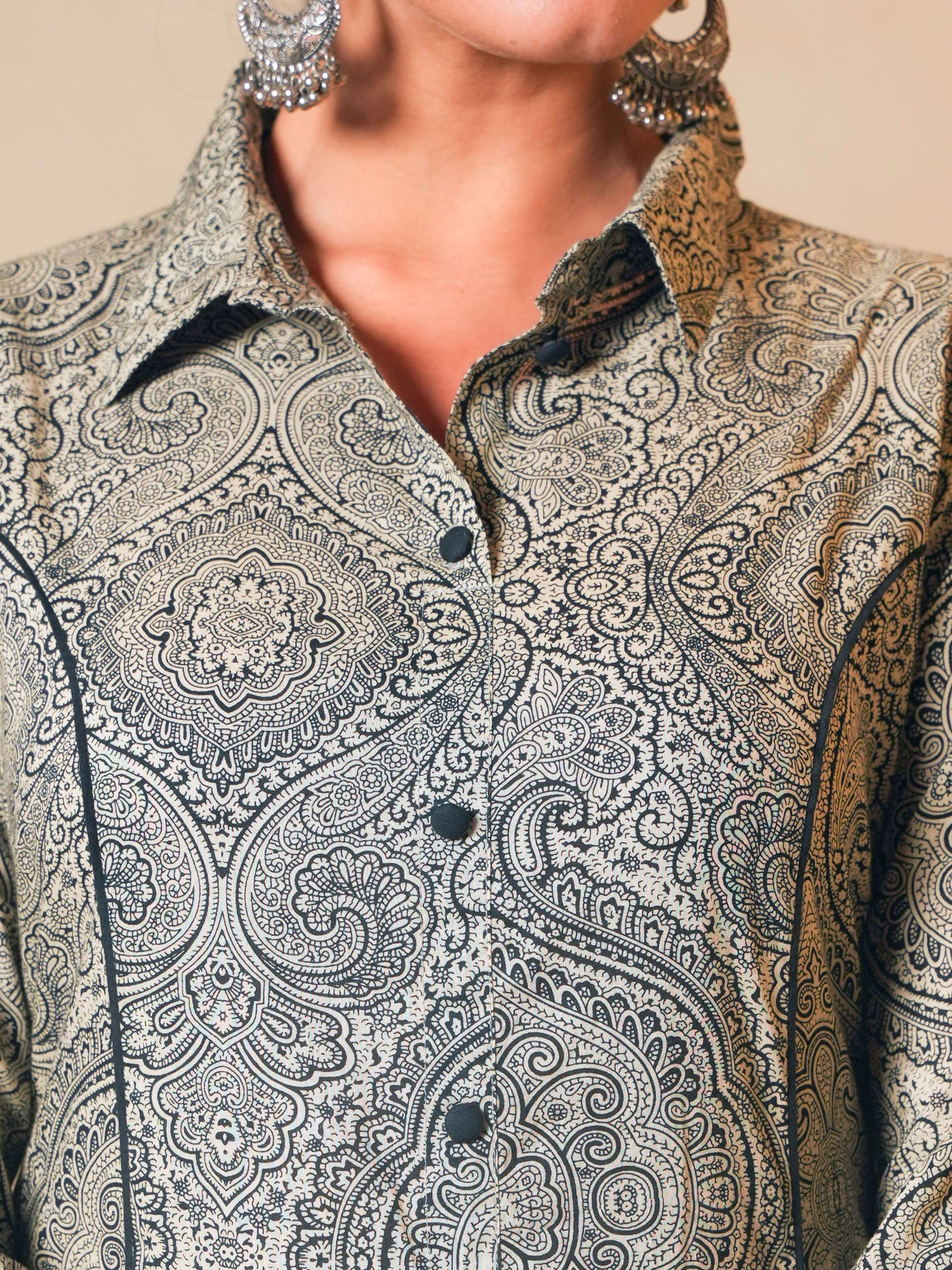 Soft Cotton Geometric High Low Grey Kurta