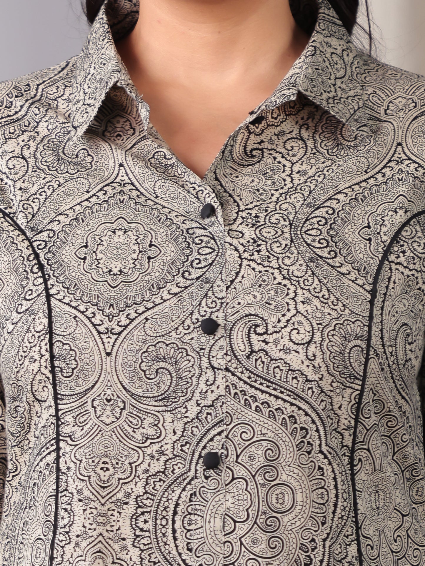 Soft Cotton Geometric High Low Grey Kurta