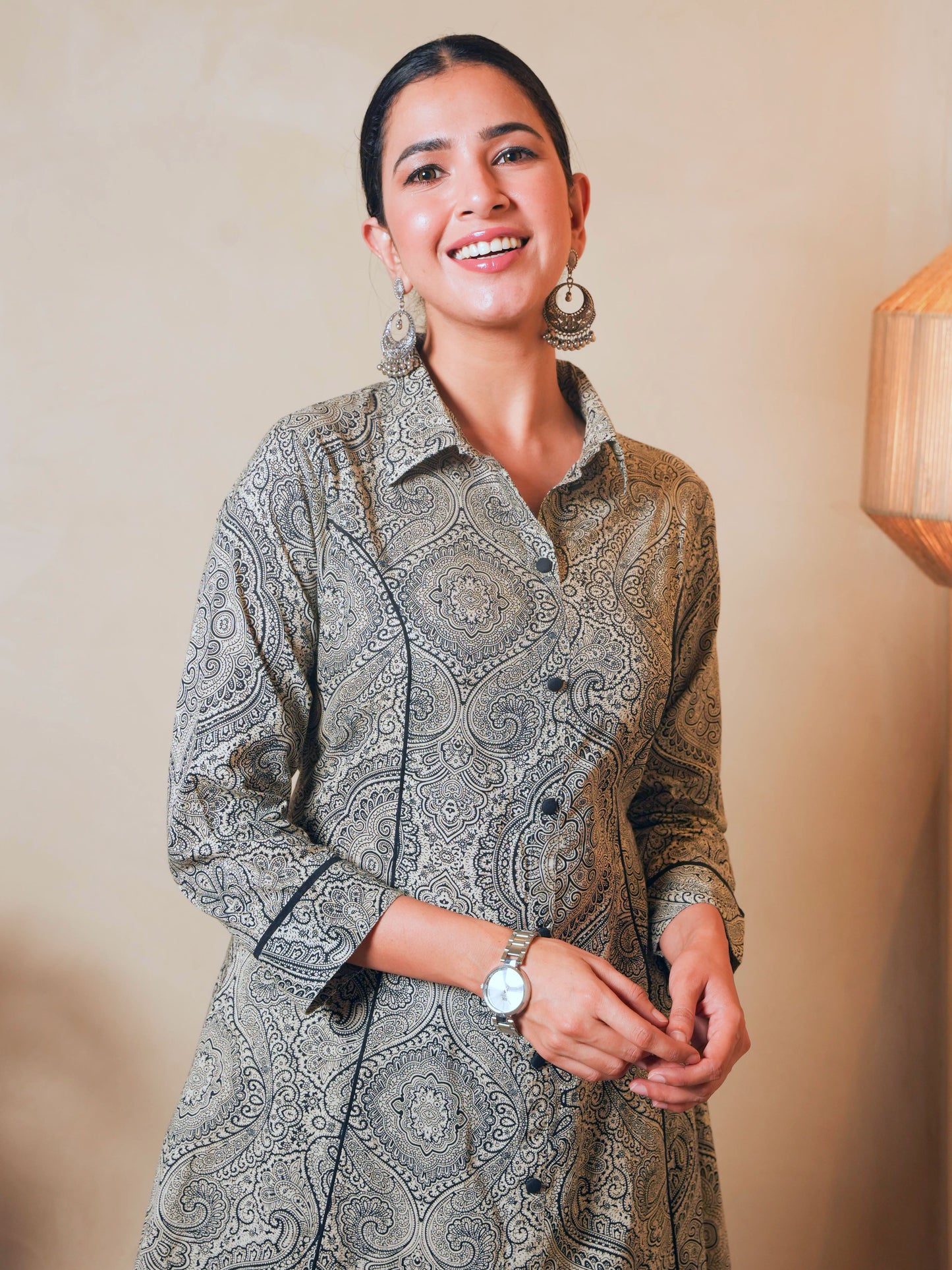 Soft Cotton Geometric High Low Grey Kurta