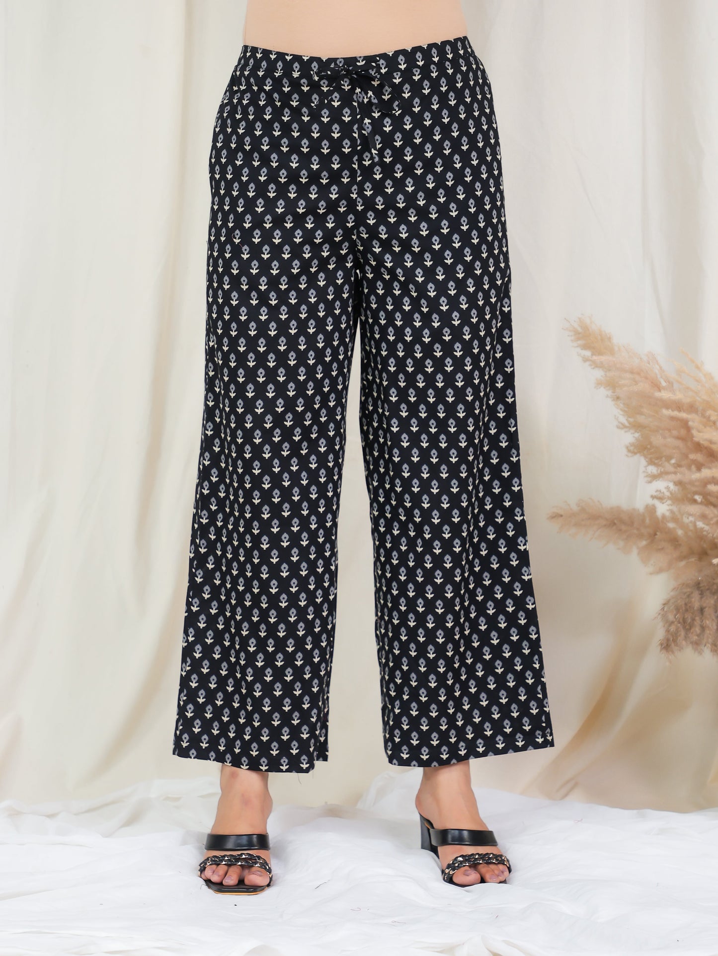 Soft Cotton Floral Black Palazzo