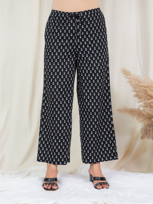 Soft Cotton Floral Black Palazzo