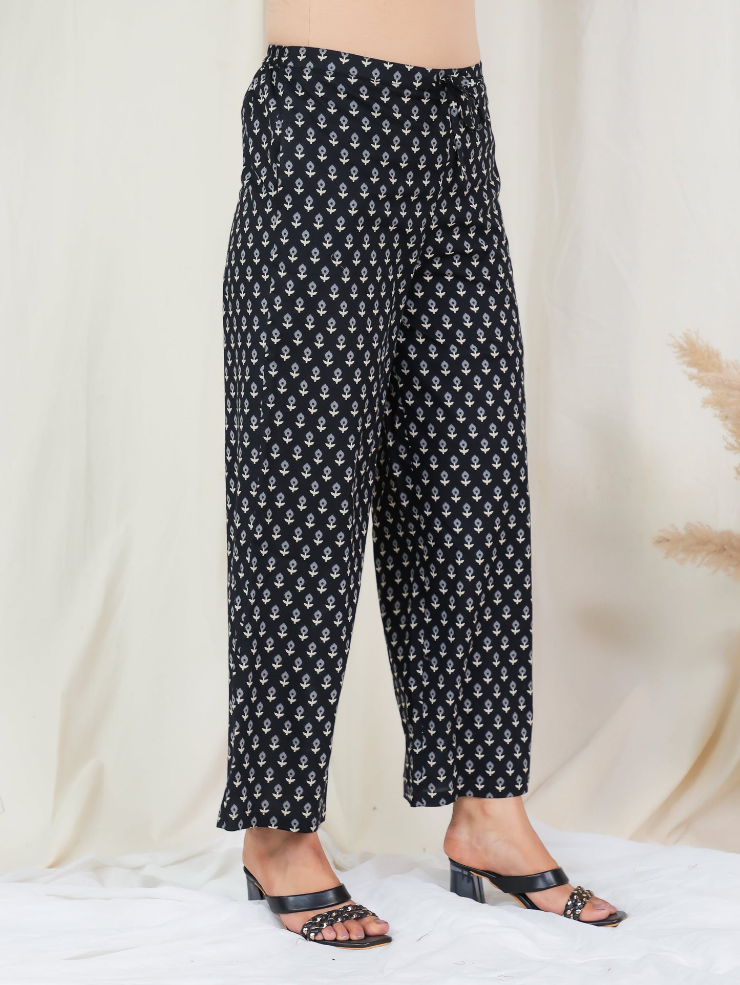 Soft Cotton Floral Black Palazzo