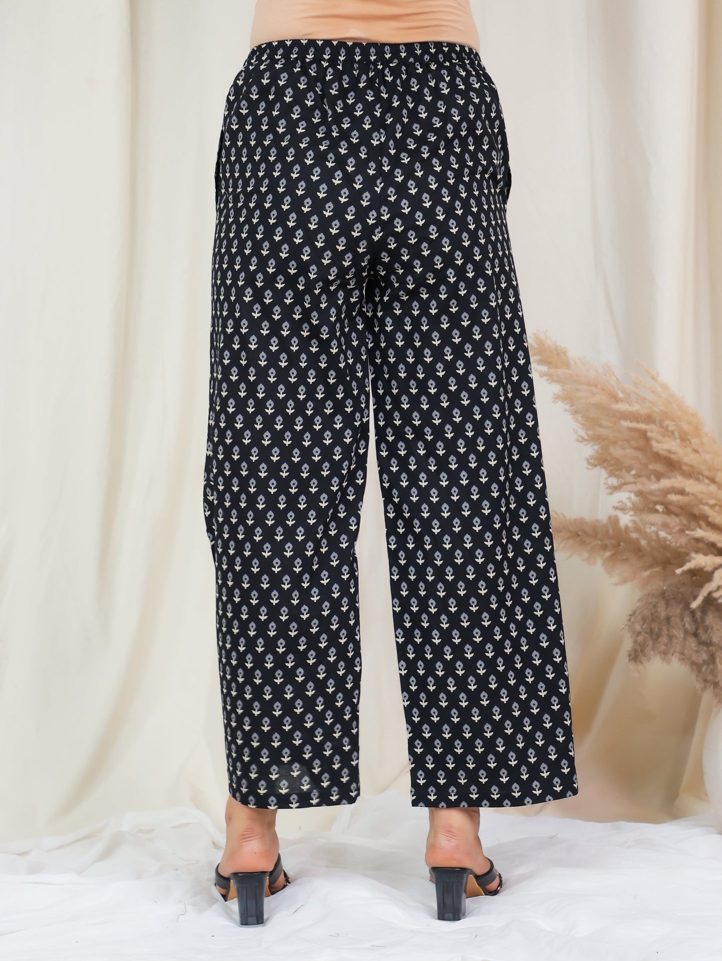 Soft Cotton Floral Black Palazzo