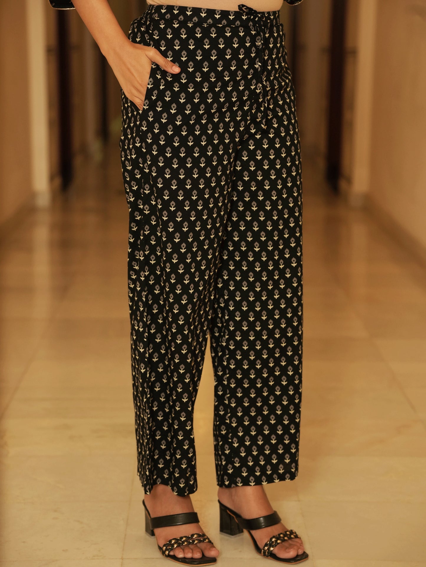 Embroidered Soft Cotton Floral Anarkali Black Kurta