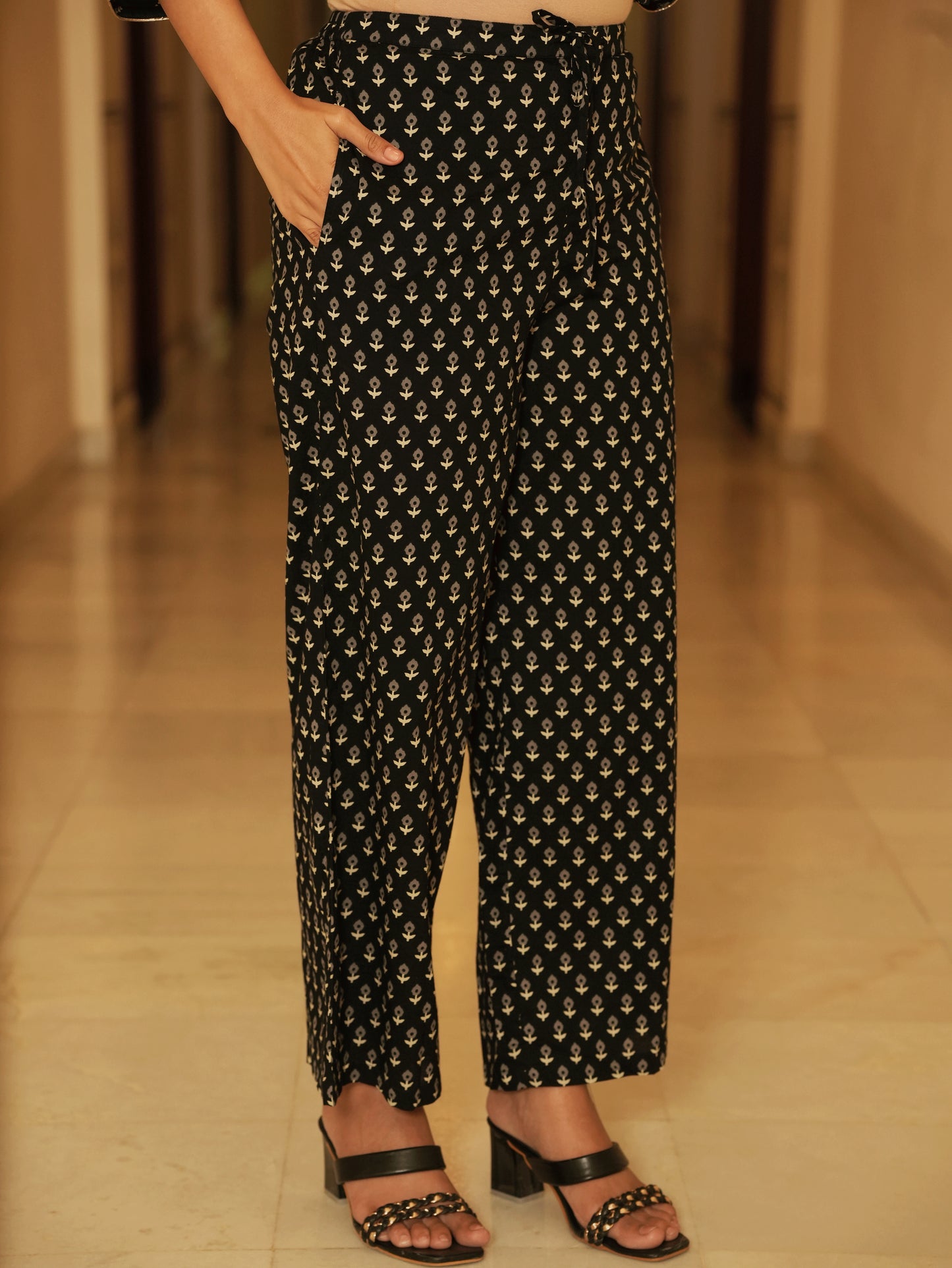 Embroidered Soft Cotton Floral Anarkali Black Kurta