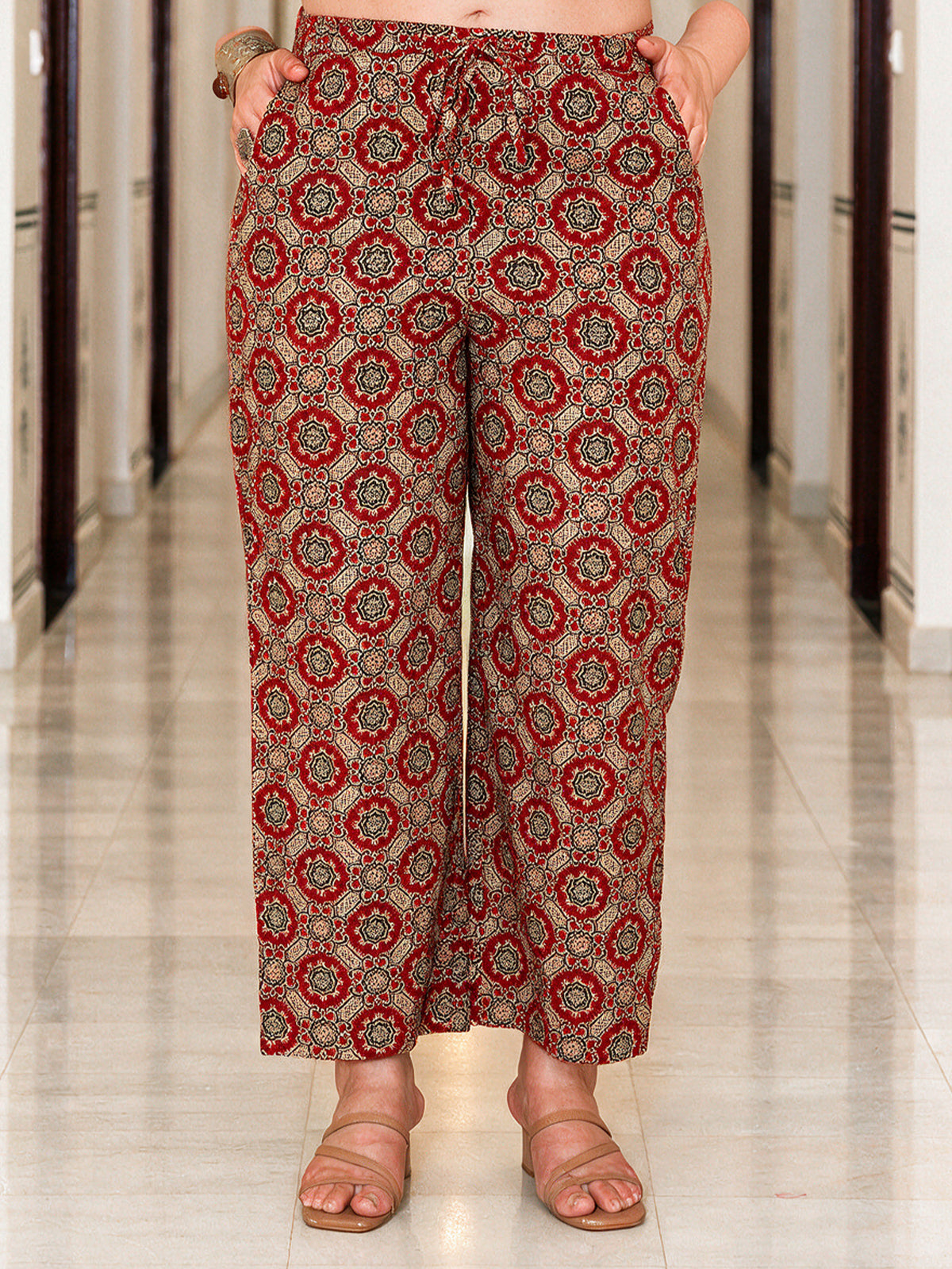 Soft Cotton Ajrakh Red Straight Trousers