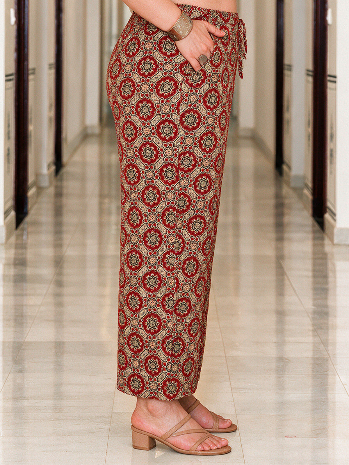 Soft Cotton Ajrakh Red Straight Trousers