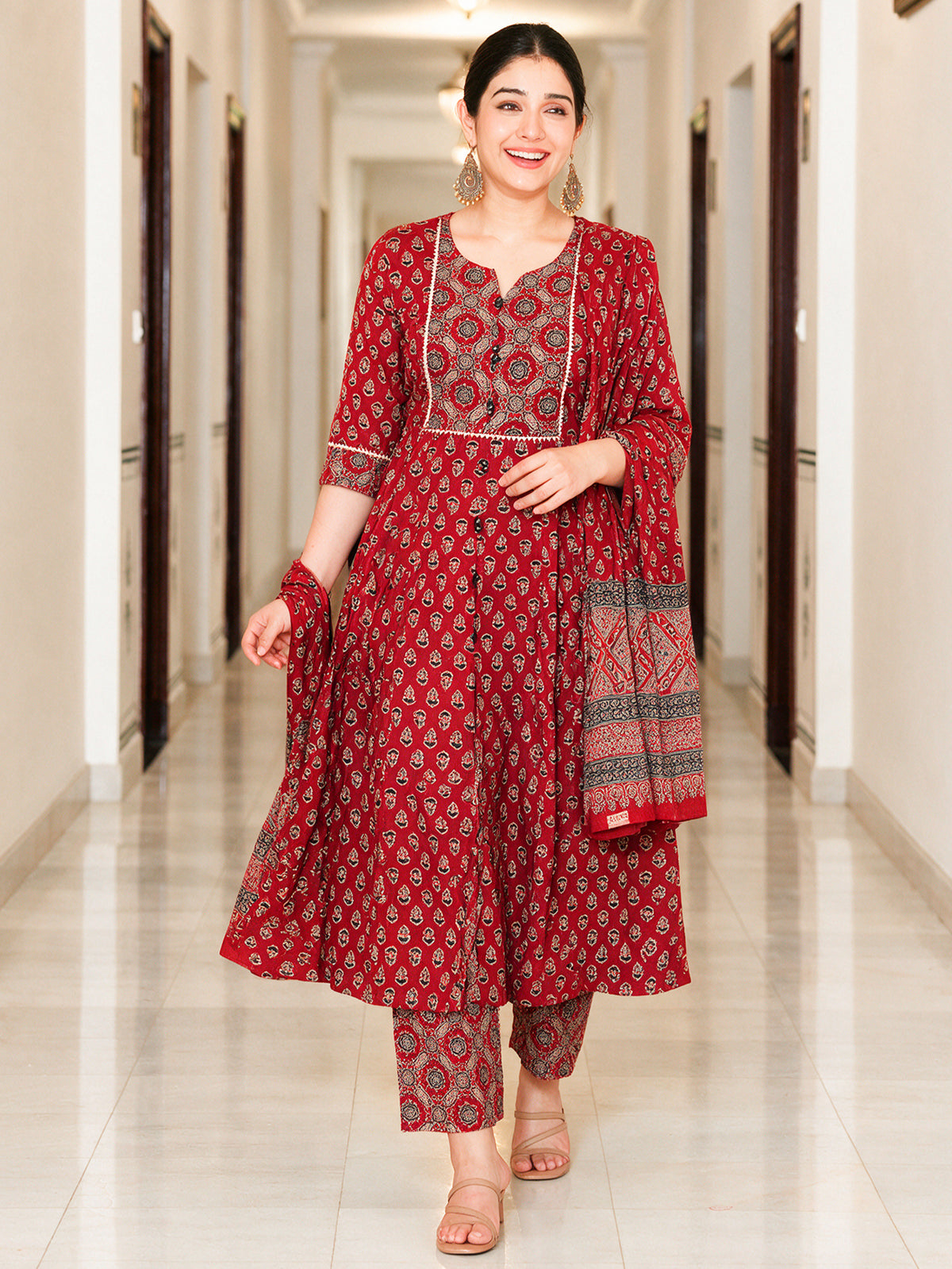 Cotton Voile Ajrakh Red Dupatta