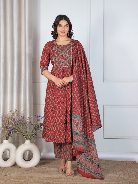 Cotton Voile Ajrakh Red Dupatta