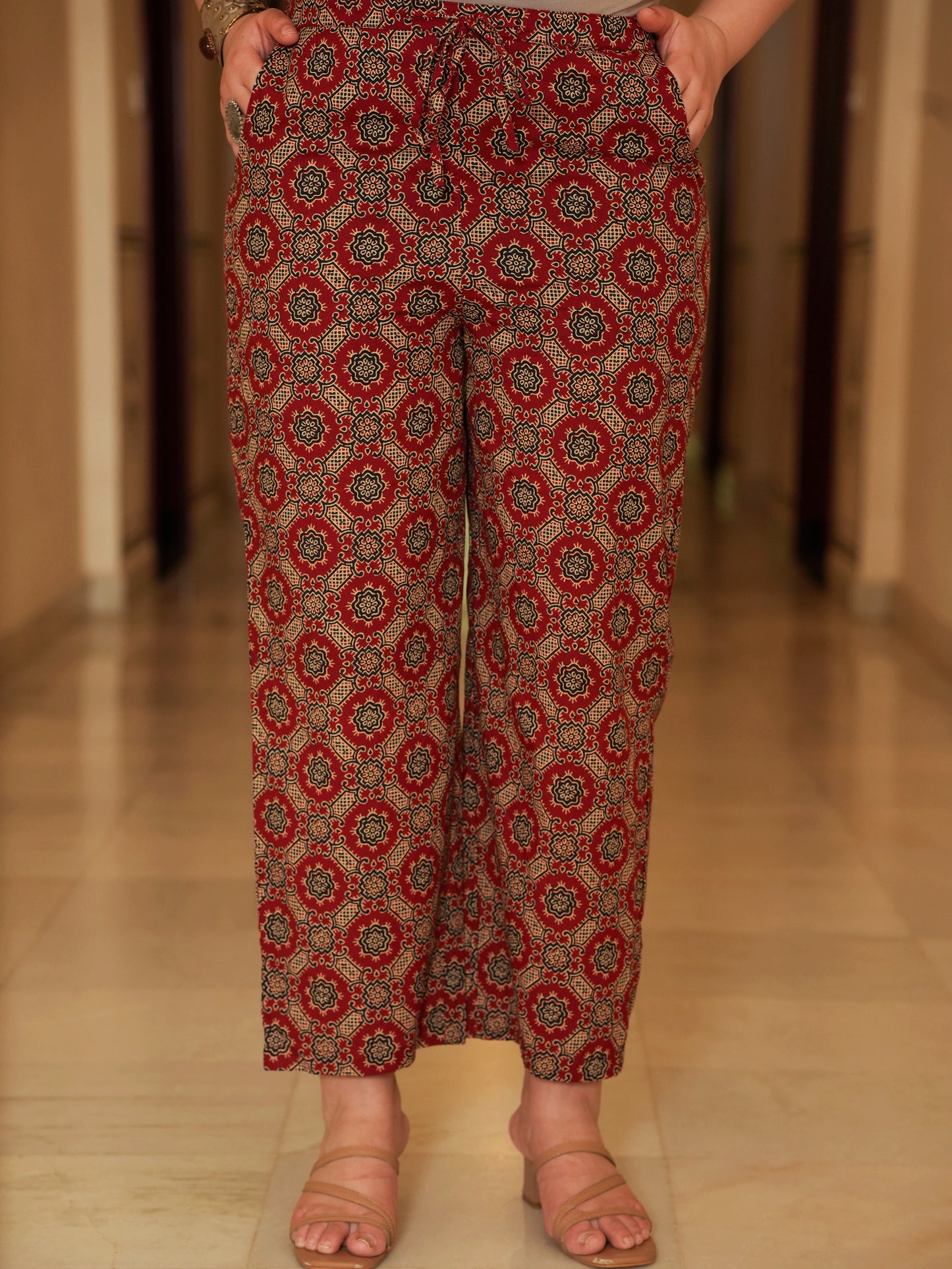Soft Cotton Ajrakh Flared Red Kurta