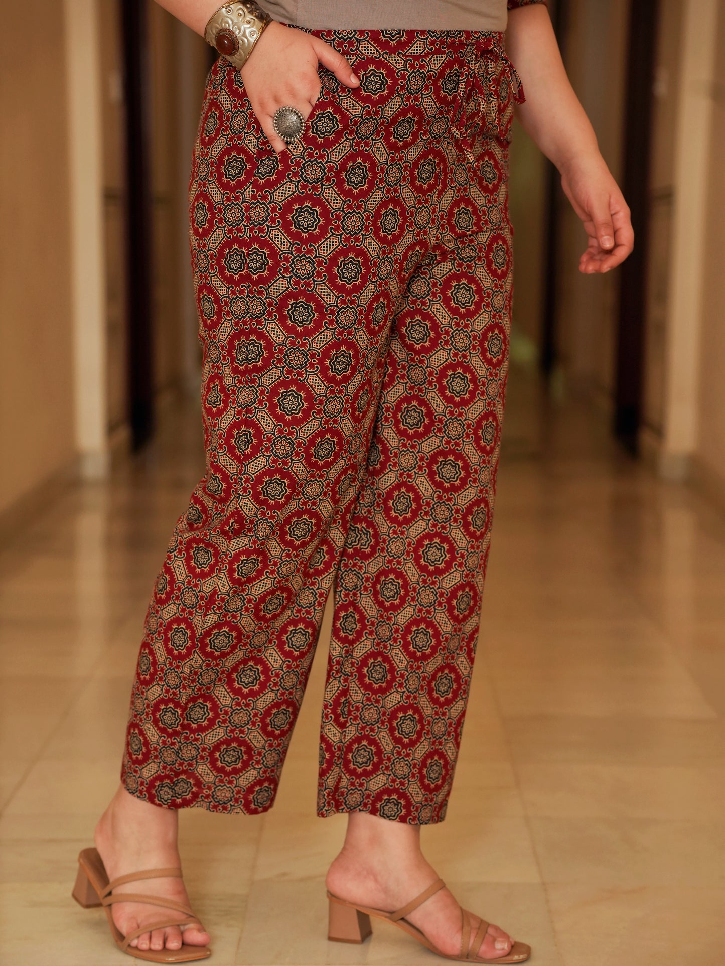 Soft Cotton Ajrakh Flared Red Kurta