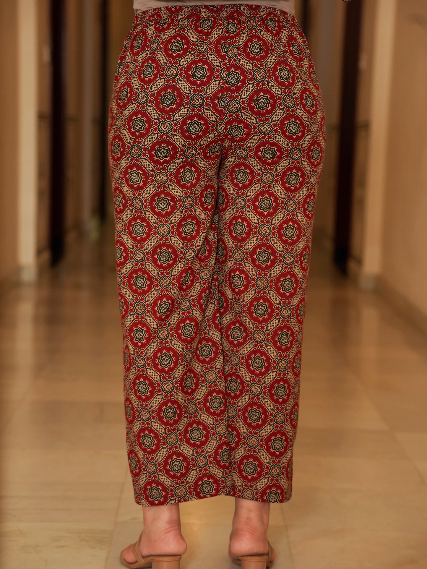 Soft Cotton Ajrakh Flared Red Kurta