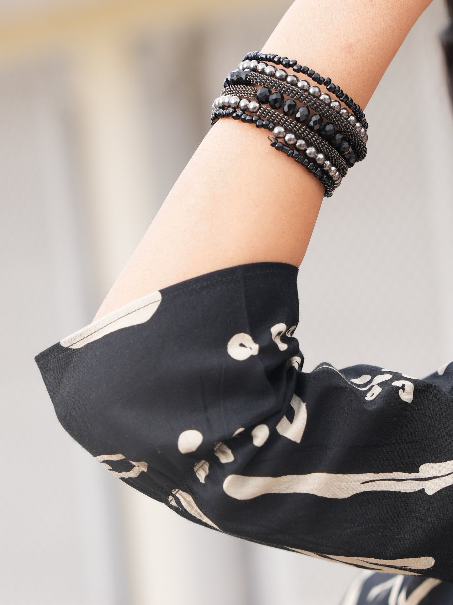 Soft Cotton Abstract Tiered Black Dress