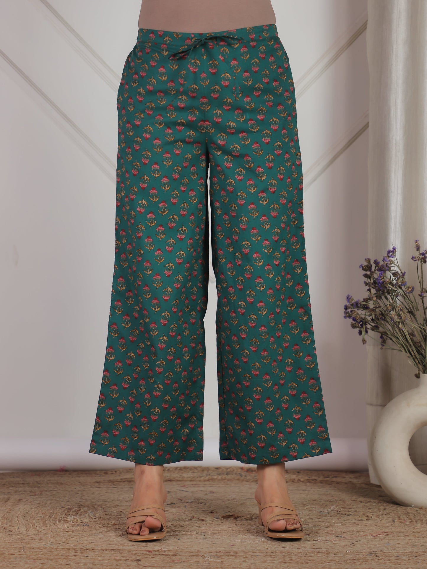 Soft Cotton Floral Green Palazzo