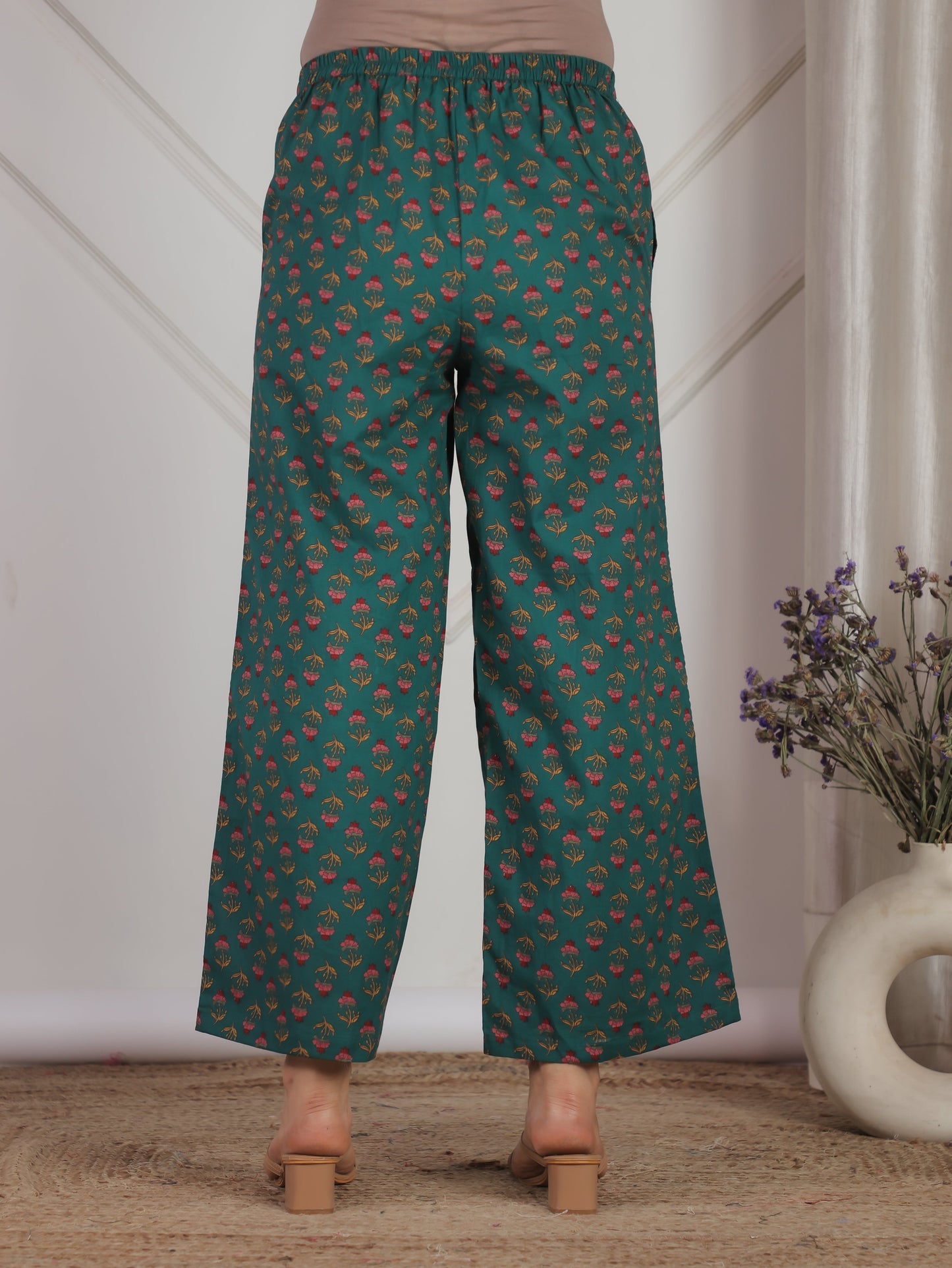 Soft Cotton Floral Green Palazzo