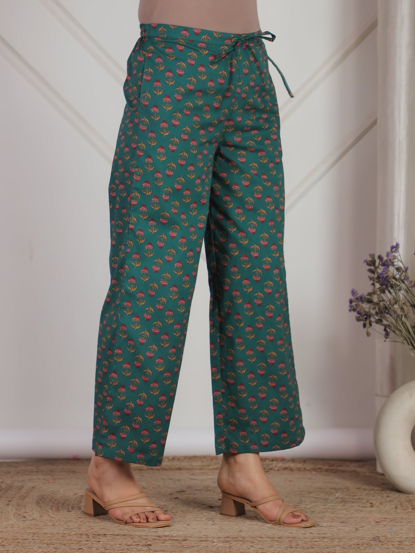 Soft Cotton Floral Anarkali Green Kurta