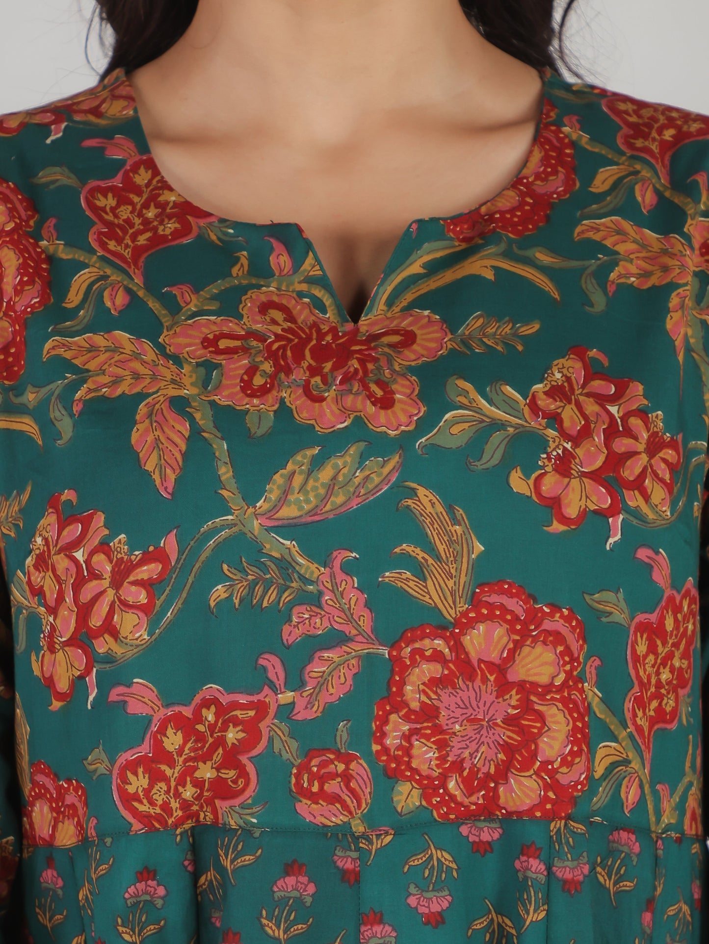 Soft Cotton Floral Anarkali Green Kurta