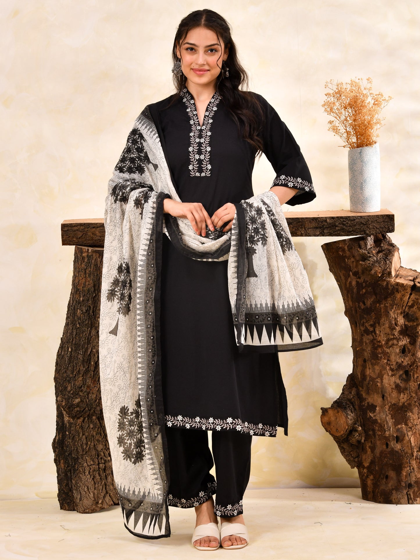 Cotton Voile Floral White Dupatta