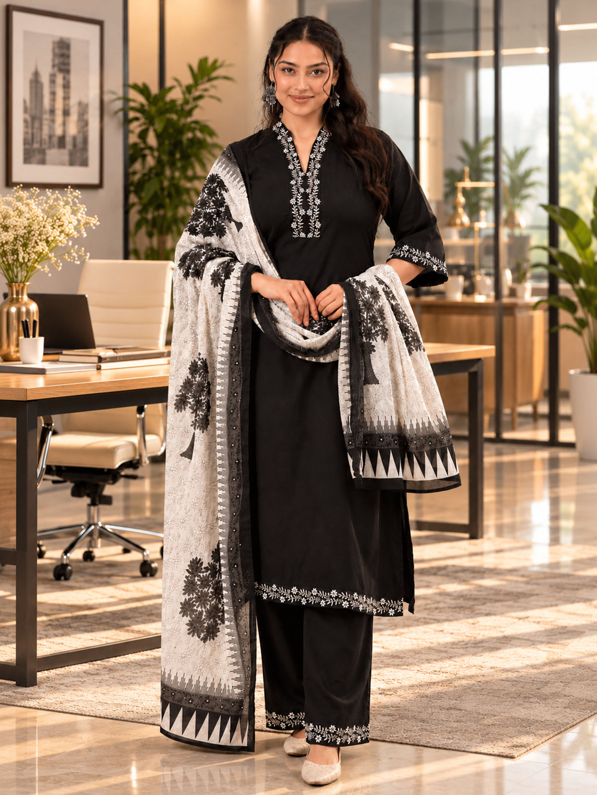 Cotton Voile Floral White Dupatta
