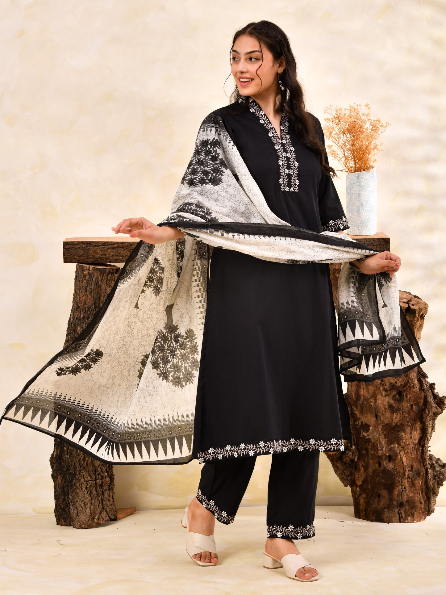 Cotton Voile Floral White Dupatta