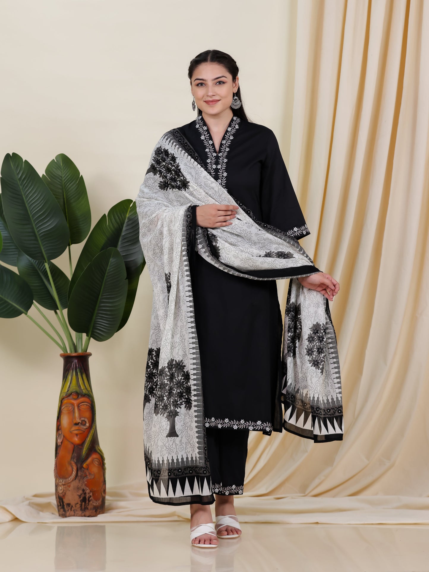 Cotton Voile Floral White Dupatta