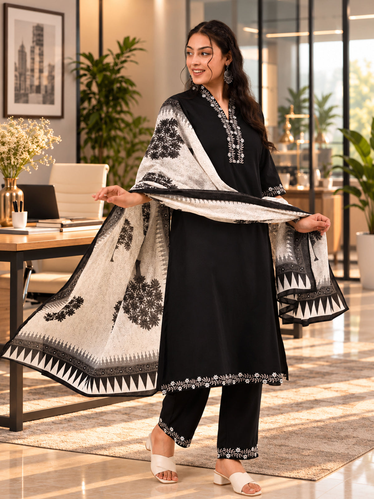 Cotton Voile Floral White Dupatta