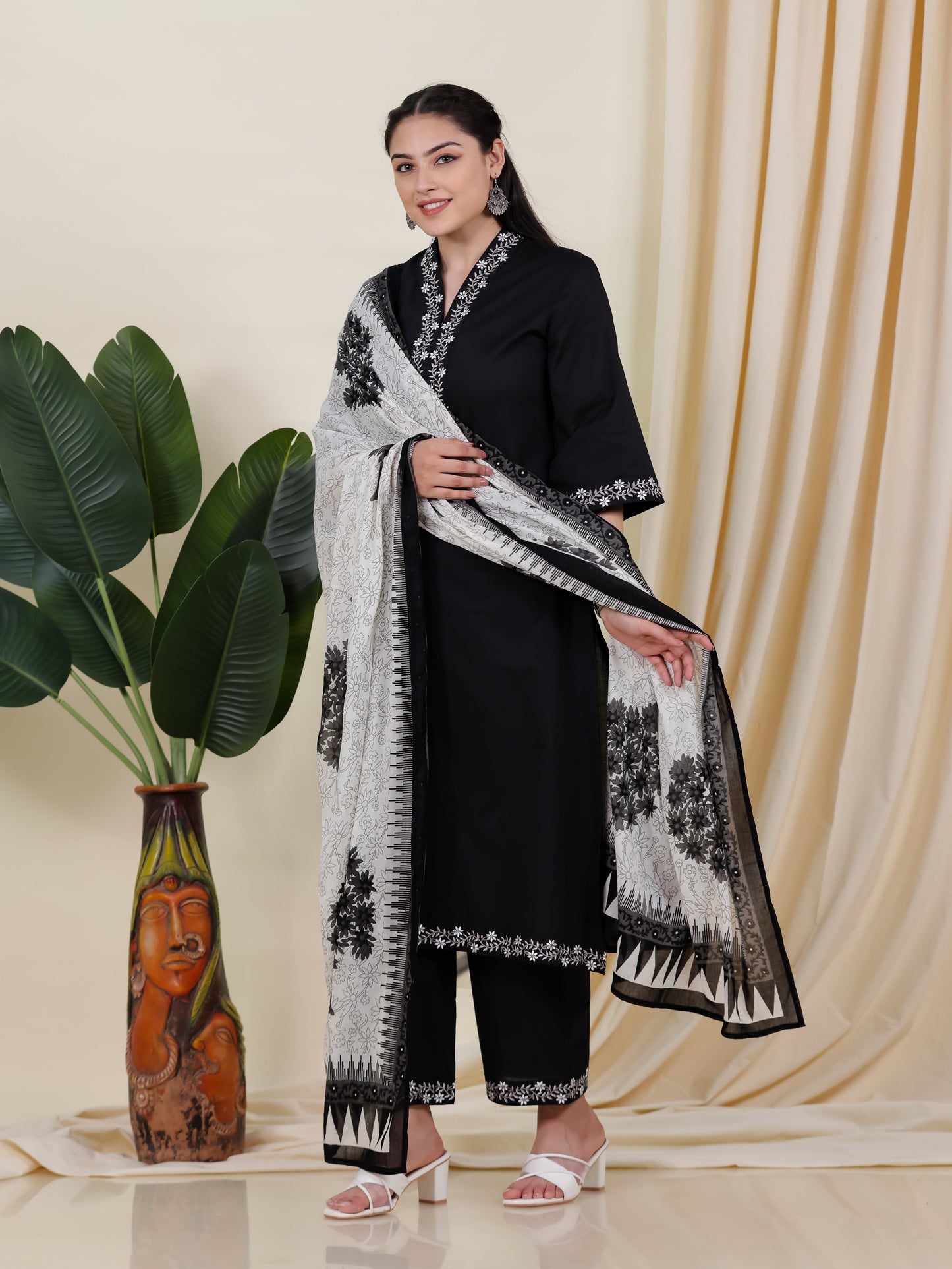 Cotton Voile Floral White Dupatta