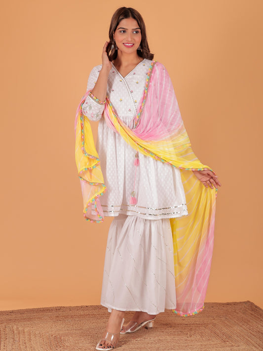 Soft Cotton Woven Design White Kurta
