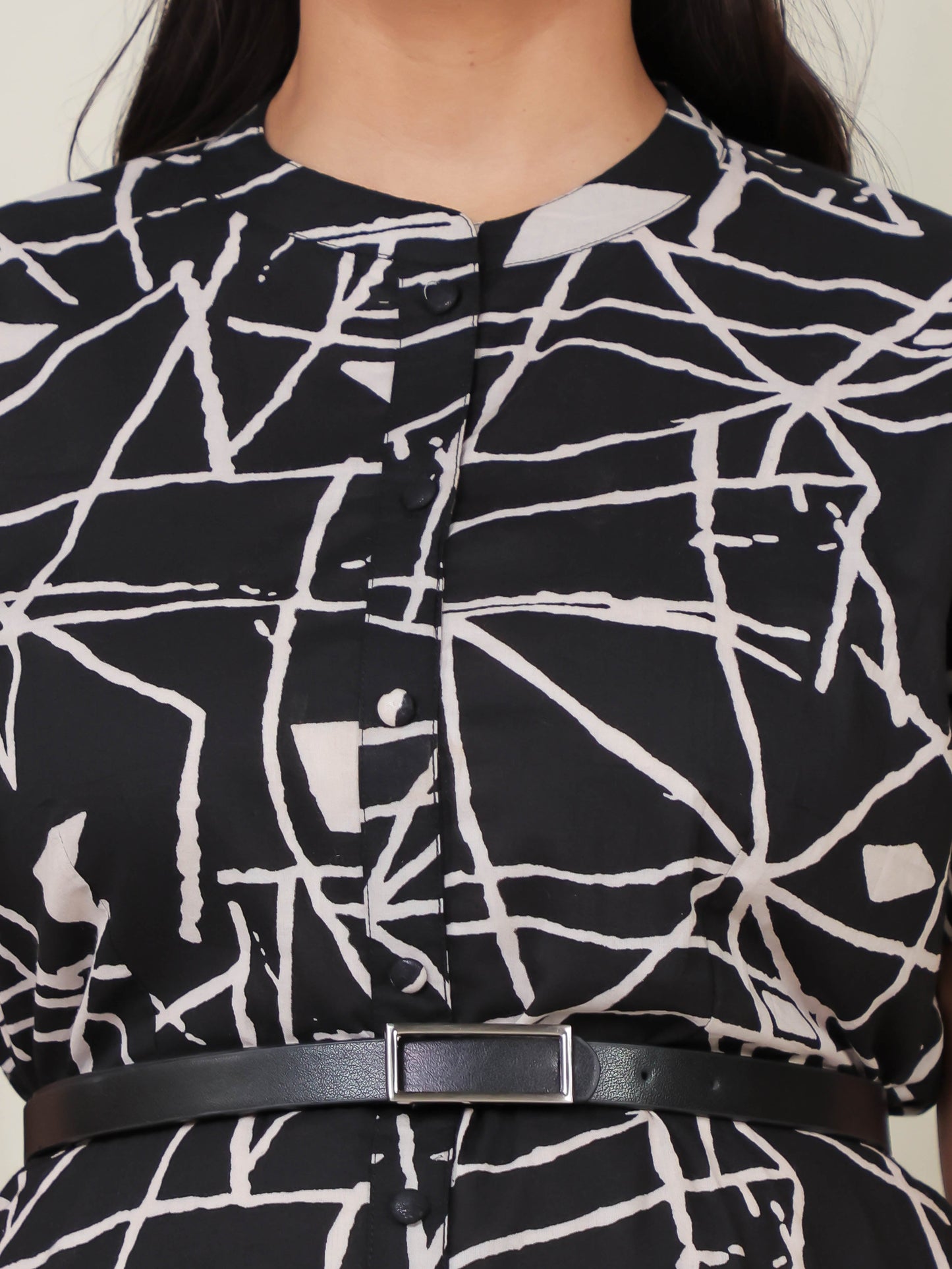 Soft Cotton Abstract A-line Black Dress