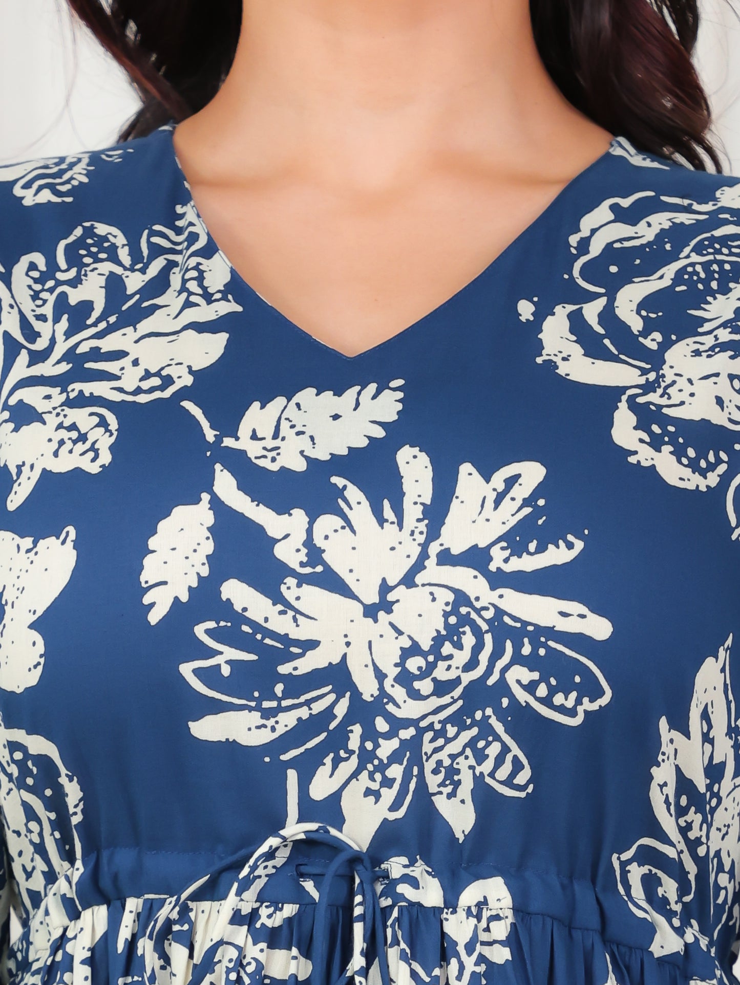 Soft Cotton Floral A-line Blue Dress