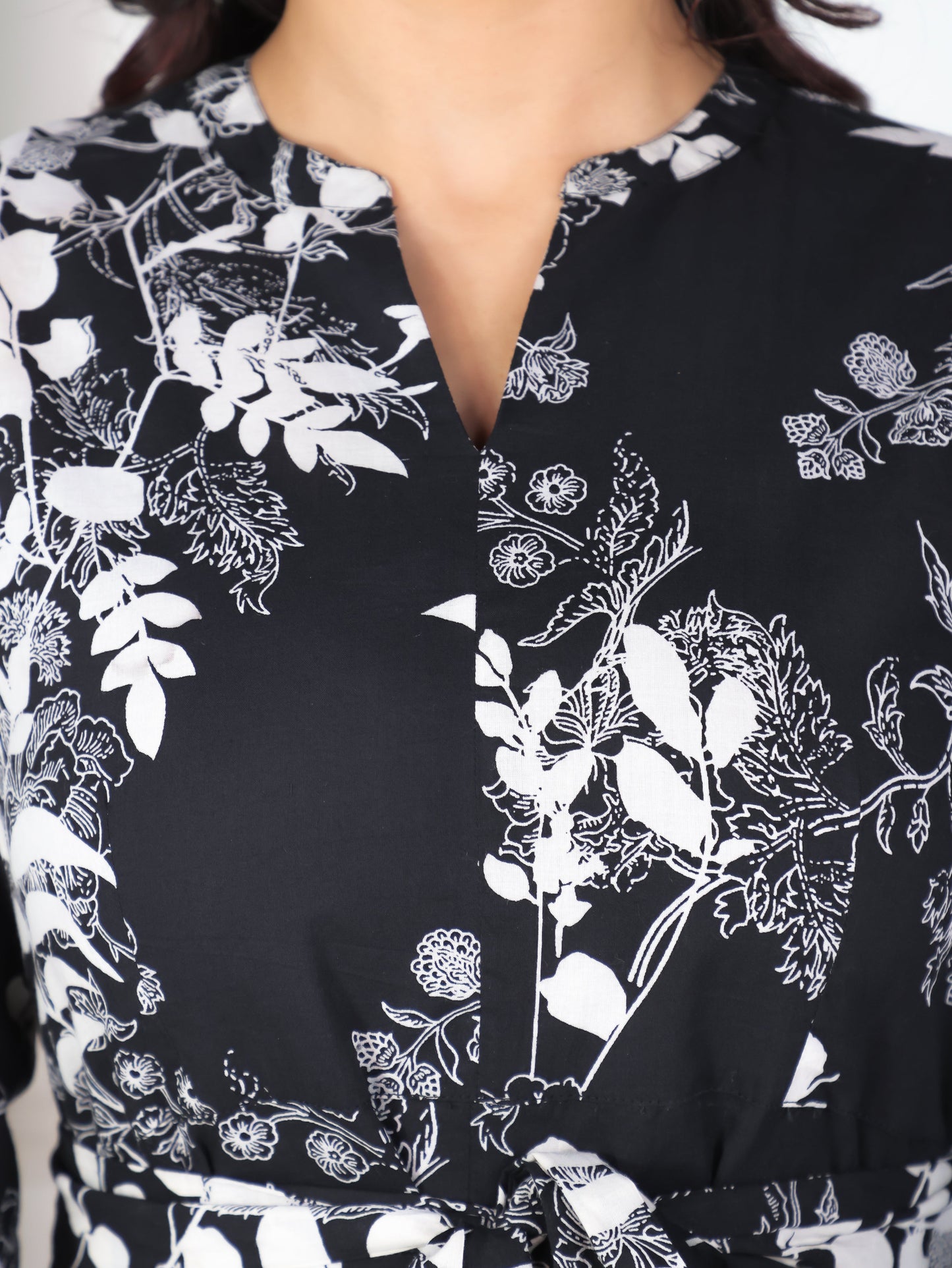 Soft Cotton Floral High Low Black Dress
