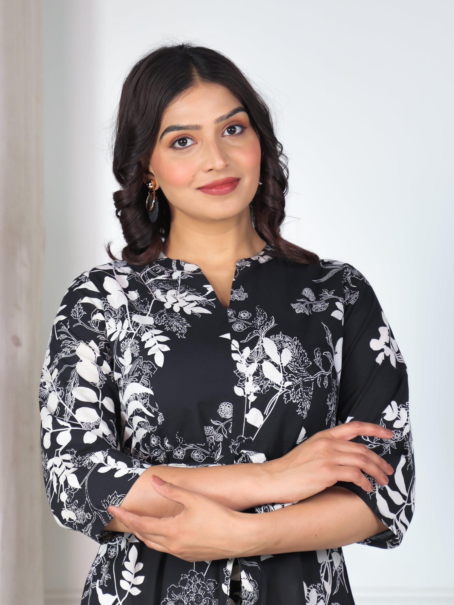 Soft Cotton Floral High Low Black Dress