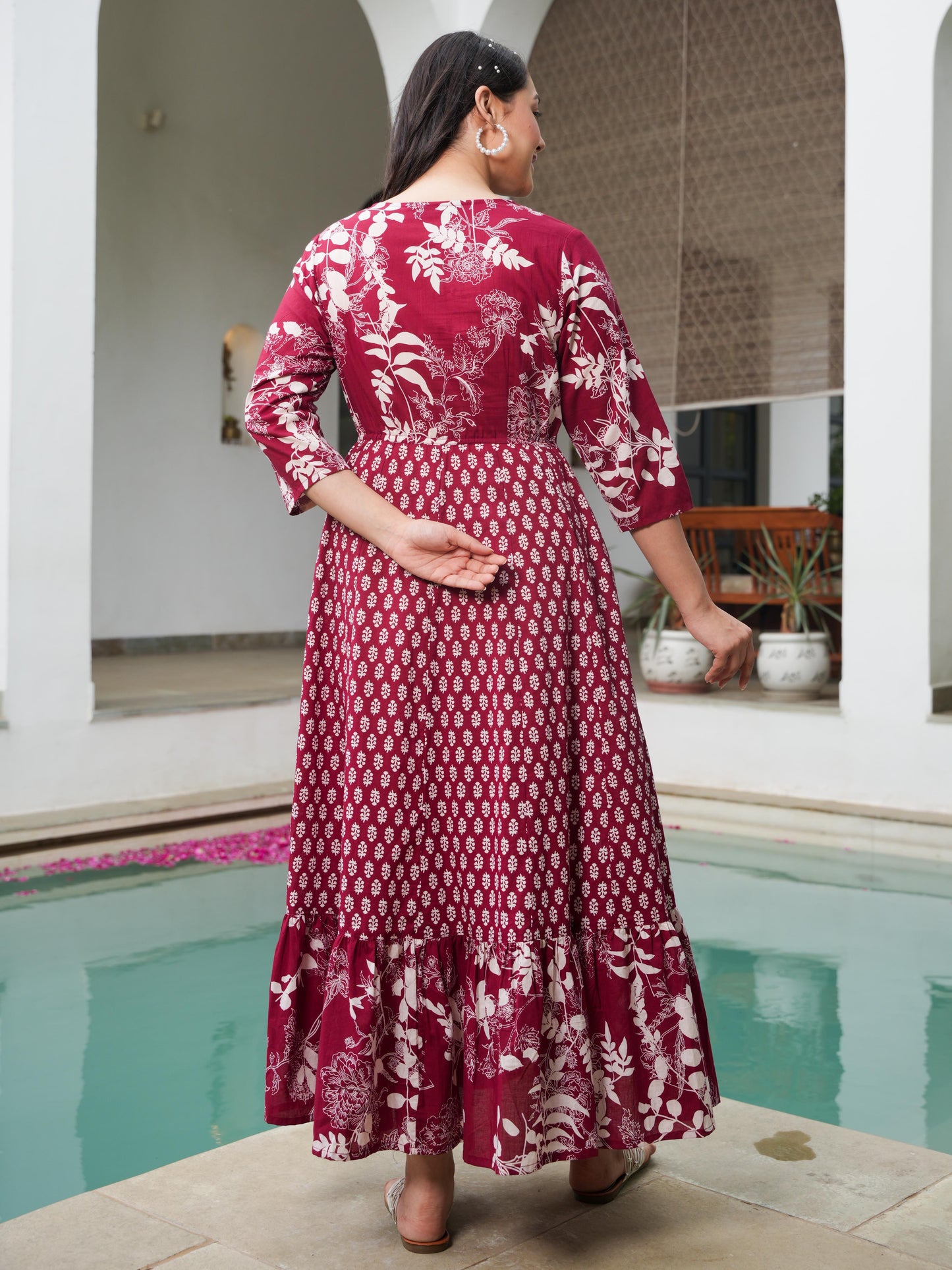 Soft Cotton Floral Anarkali Maroon Dress