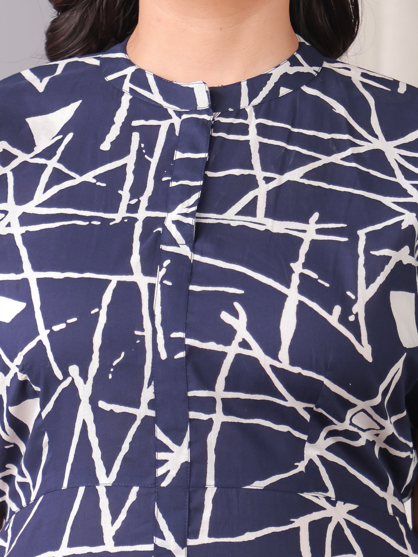Soft Cotton Abstract A-line Blue Dress