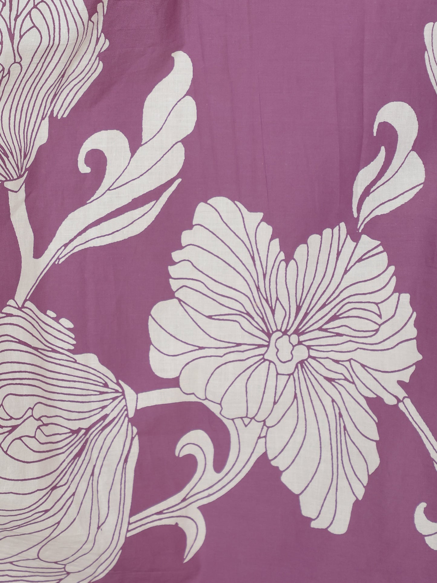Embroidered Soft Cotton Placement Print Flared Purple Dress