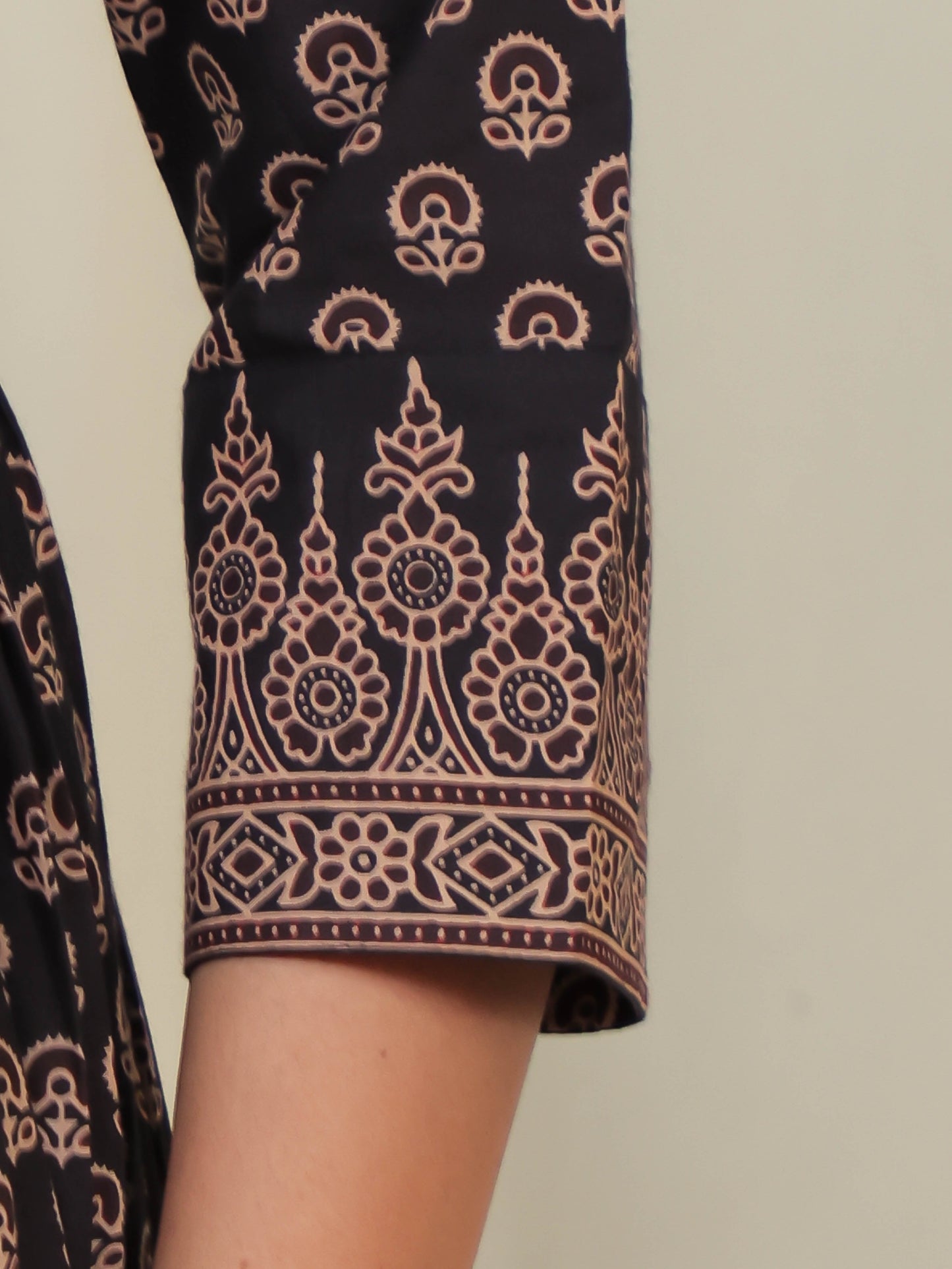 Soft Cotton Ajrakh Anarkali Black Dress