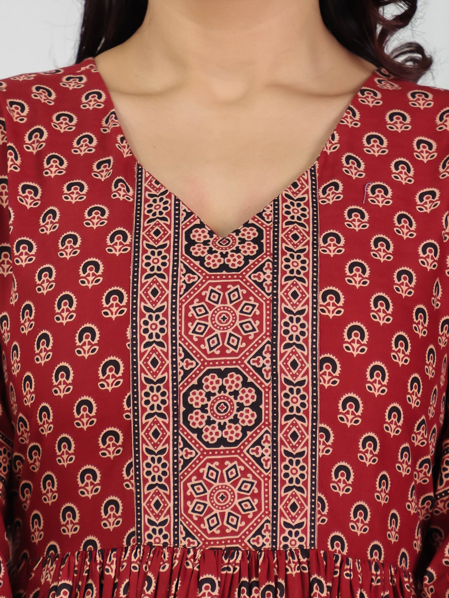Soft Cotton Ajrakh Flared Red Dress