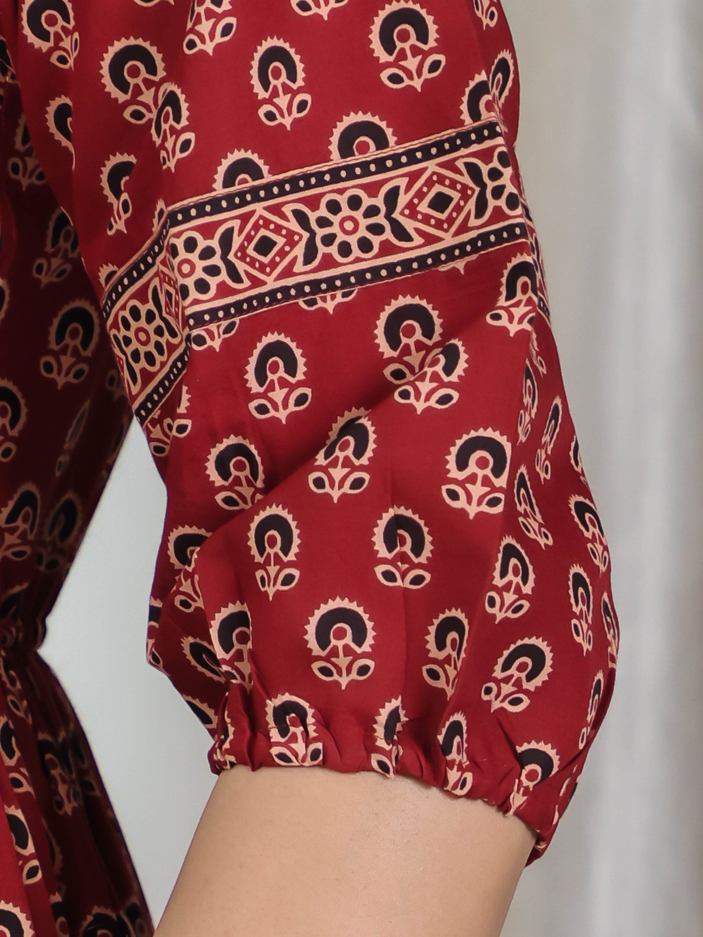 Soft Cotton Ajrakh Flared Red Dress