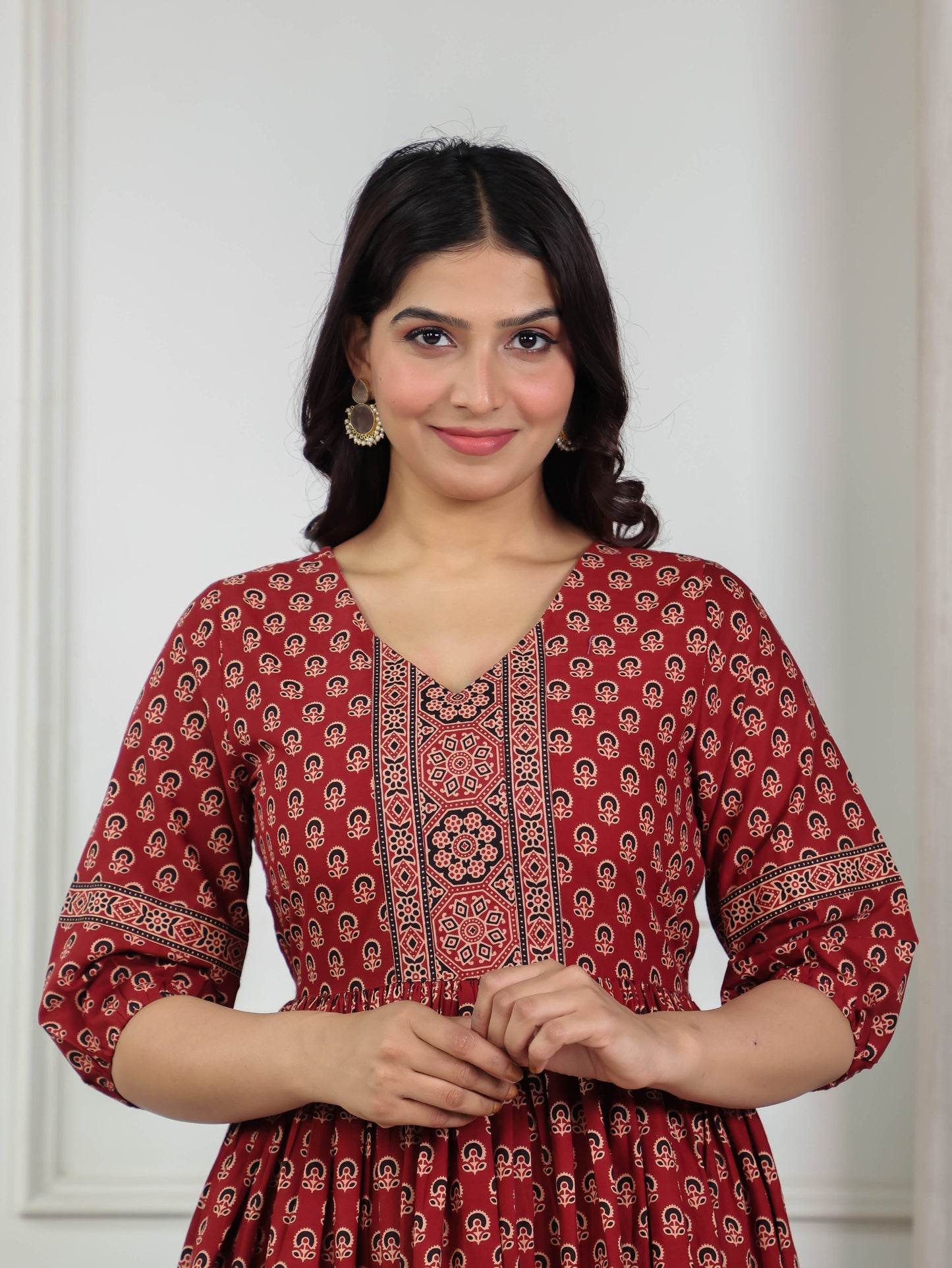Soft Cotton Ajrakh Flared Red Dress