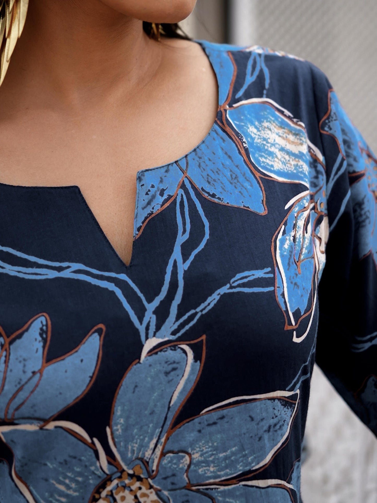 Soft Cotton Floral Anarkali Blue Dress