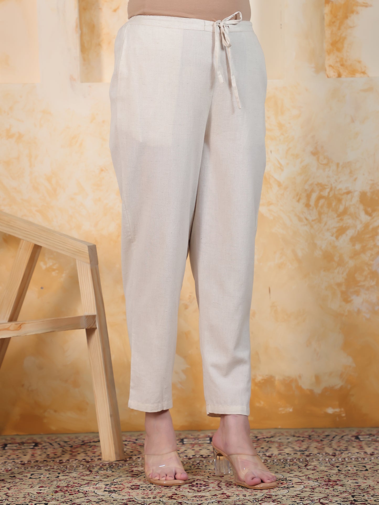 Linen Cotton Placement Print A-line Off White Dress